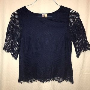 Francesca’s Navy Blue Lace Top